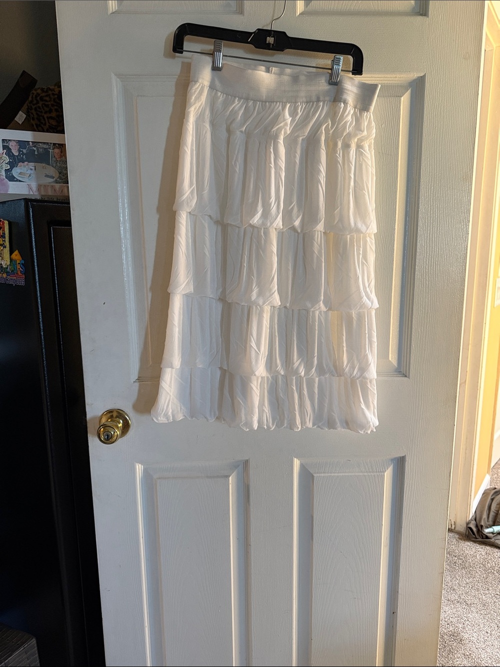Women’s White Tiered Midi Skirt with Elastic Waistband